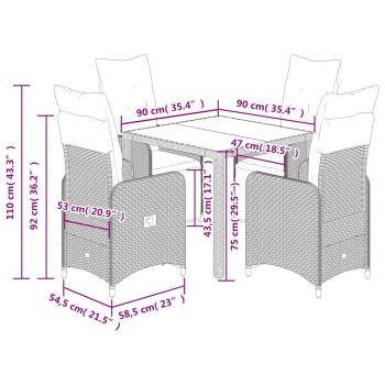 5-tlg. Garten-Bistro-Set mit Kissen Braun Poly Rattan