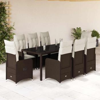 ARDEBO.de - 9-tlg. Garten-Bistro-Set mit Kissen Braun Poly Rattan