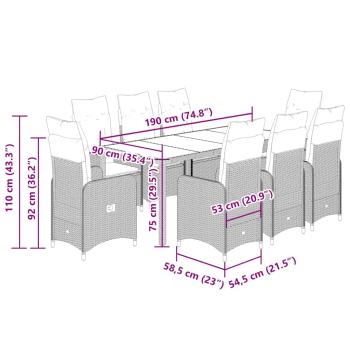 9-tlg. Garten-Bistro-Set mit Kissen Beige Poly Rattan