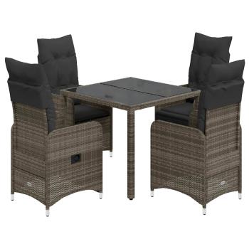 ARDEBO.de - 5-tlg. Garten-Bistro-Set mit Kissen Grau Poly Rattan