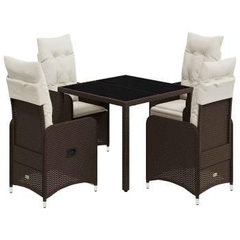 ARDEBO.de - 5-tlg. Garten-Bistro-Set mit Kissen Braun Poly Rattan