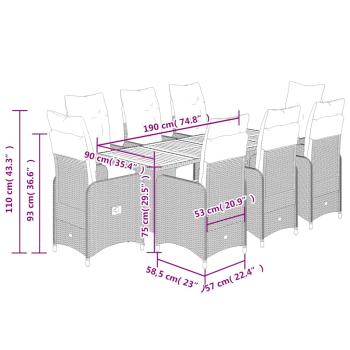 9-tlg. Garten-Bistro-Set mit Kissen Schwarz Poly Rattan