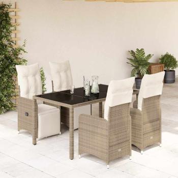ARDEBO.de - 5-tlg. Garten-Bistro-Set mit Kissen Braun Poly Rattan