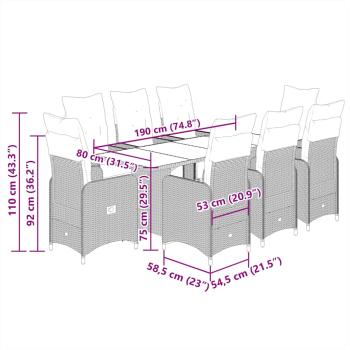 ARDEBO.de - 7-tlg. Garten-Bistro-Set mit Kissen Schwarz Poly Rattan