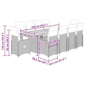 11-tlg. Garten-Bistro-Set mit Kissen Grau Poly Rattan