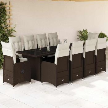 ARDEBO.de - 11-tlg. Garten-Bistro-Set mit Kissen Braun Poly Rattan