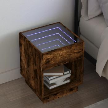 ARDEBO.de - Nachttisch mit Infinity-LED Braun Eichen-Optik 40x40x50 cm