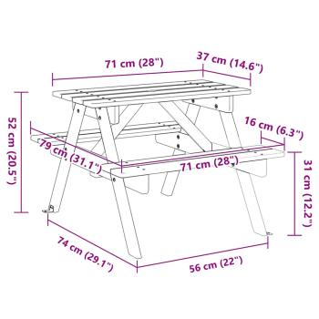ARDEBO.de - Picknicktisch für 4 Kinder mit Schirmloch Massivholz Tanne