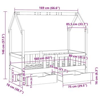 Kinderbett mit Schubladen 80x160 cm Massivholz Kiefer