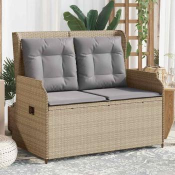 ARDEBO.de - Gartenbank Verstellbar mit Kissen Beige Poly Rattan