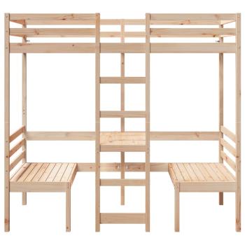 Hochbett mit Schreibtisch & Stühlen 90x190 cm Massivholz Kiefer