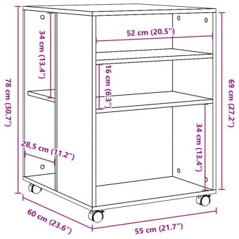 Beistelltisch mit Rollen Räuchereiche 55x60x78 cm Holzwerkstoff