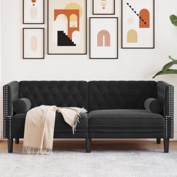 ARDEBO.de - Chesterfield-Sofa mit Nackenrollen 2-Sitzer Schwarz Samt