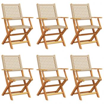 Gartenstühle 6 Stk. Klappbar Beige Poly Rattan & Massivholz