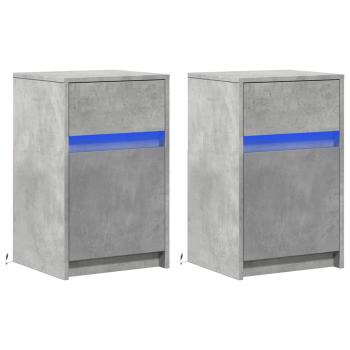 Nachttische mit LED-Leuchten 2 Stk. Betongrau Holzwerkstoff
