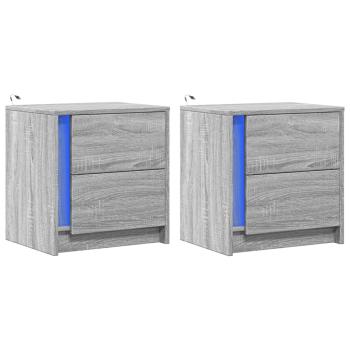Nachttische mit LED-Leuchten 2 Stk. Grau Sonoma Holzwerkstoff
