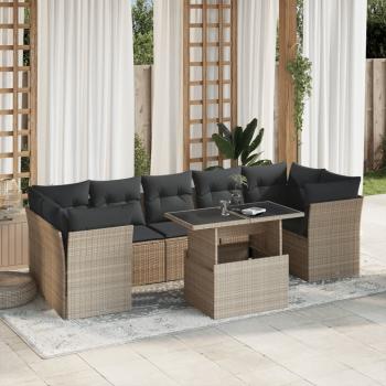 ARDEBO.de - 8-tlg. Garten-Sofagarnitur mit Kissen Hellgrau Poly Rattan