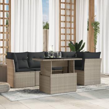 ARDEBO.de - 6-tlg. Garten-Sofagarnitur mit Kissen Hellgrau Poly Rattan