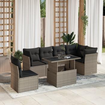 ARDEBO.de - 7-tlg. Garten-Sofagarnitur mit Kissen Hellgrau Poly Rattan