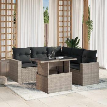 ARDEBO.de - 6-tlg. Garten-Sofagarnitur mit Kissen Hellgrau Poly Rattan