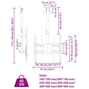 TV-Deckenhalterung 32-65 Zoll Bildschirm Max VESA 400x400 30kg