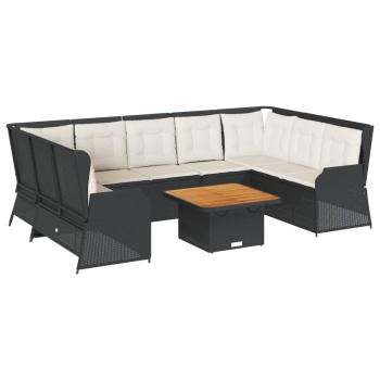 ARDEBO.de - 7-tlg. Garten-Lounge-Set mit Kissen Schwarz Poly Rattan