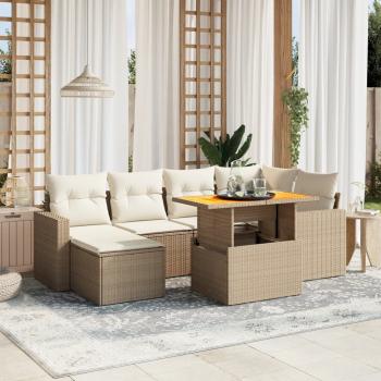 ARDEBO.de - 7-tlg. Garten-Sofagarnitur mit Kissen Beige Poly Rattan