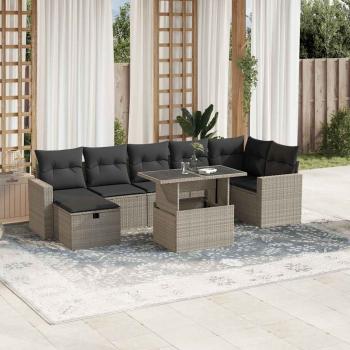 ARDEBO.de - 8-tlg. Garten-Sofagarnitur mit Kissen Hellgrau Poly Rattan