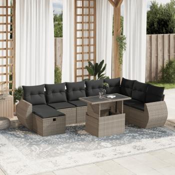 ARDEBO.de - 9-tlg. Garten-Sofagarnitur mit Kissen Hellgrau Poly Rattan
