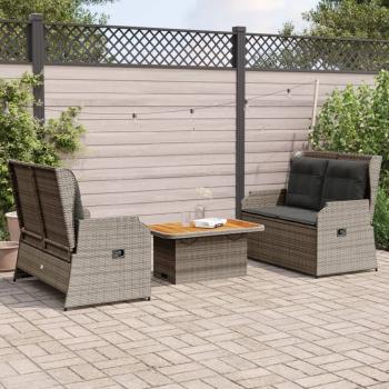 ARDEBO.de - 3-tlg. Garten-Lounge-Set mit Kissen Grau Poly Rattan