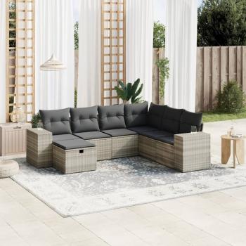 ARDEBO.de - 7-tlg. Garten-Sofagarnitur mit Kissen Hellgrau Poly Rattan