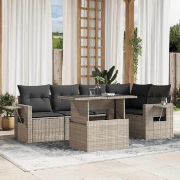 ARDEBO.de - 6-tlg. Garten-Sofagarnitur mit Kissen Hellgrau Poly Rattan