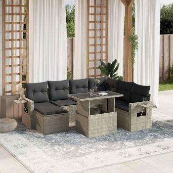 ARDEBO.de - 8-tlg. Garten-Sofagarnitur mit Kissen Hellgrau Poly Rattan