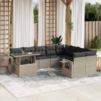 ARDEBO.de - 10-tlg. Garten-Sofagarnitur mit Kissen Hellgrau Poly Rattan
