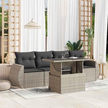 ARDEBO.de - 5-tlg. Garten-Sofagarnitur mit Kissen Hellgrau Poly Rattan