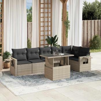 ARDEBO.de - 7-tlg. Garten-Sofagarnitur mit Kissen Hellgrau Poly Rattan