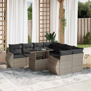 ARDEBO.de - 9-tlg. Garten-Sofagarnitur mit Kissen Hellgrau Poly Rattan