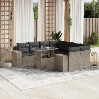 ARDEBO.de - 9-tlg. Garten-Sofagarnitur mit Kissen Hellgrau Poly Rattan