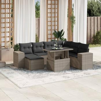 ARDEBO.de - 8-tlg. Garten-Sofagarnitur mit Kissen Hellgrau Poly Rattan