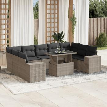 ARDEBO.de - 10-tlg. Garten-Sofagarnitur mit Kissen Hellgrau Poly Rattan