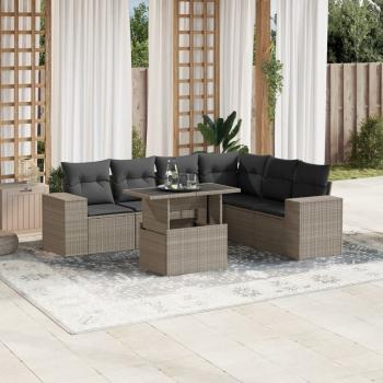 ARDEBO.de - 7-tlg. Garten-Sofagarnitur mit Kissen Hellgrau Poly Rattan