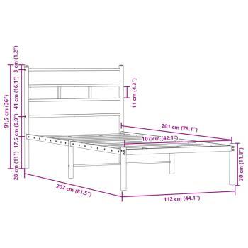 Bettgestell ohne Matratze mit Kopfteil Braun Eiche 107x203 cm