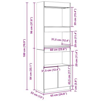 Highboard 63x33x180 cm Braun Eichen-Optik Holzwerkstoff