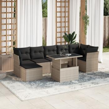 ARDEBO.de - 8-tlg. Garten-Sofagarnitur mit Kissen Hellgrau Poly Rattan