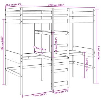 Hochbett ohne Matratze 80x200 cm Massivholz Kiefer