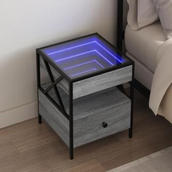 ARDEBO.de - Nachttisch mit Infinity-LED Grau Sonoma 40x40x51 cm