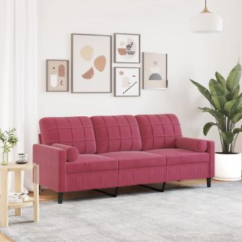 ARDEBO.de - 3-Sitzer-Sofa mit Zierkissen Weinrot 180 cm Samt