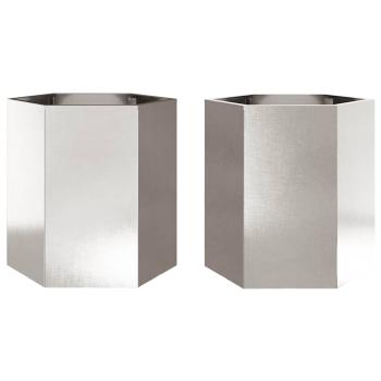 Pflanzkübel 2 Stk. Sechseckig 46x40x45 Edelstahl