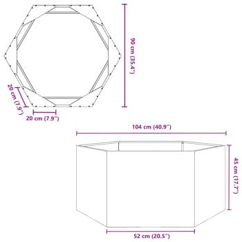 Pflanzkübel Schwarz Sechseckig 104x90x45 Stahl