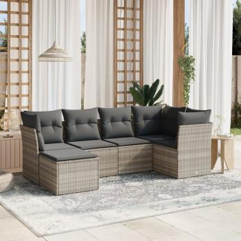 ARDEBO.de - 6-tlg. Garten-Sofagarnitur mit Kissen Hellgrau Poly Rattan